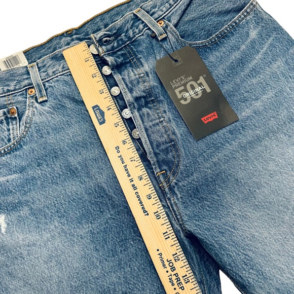 Levi’s Premium 501 High Rise Straight Leg Medium Wash Frayed / Distressed Jeans - Picture 7 of 14